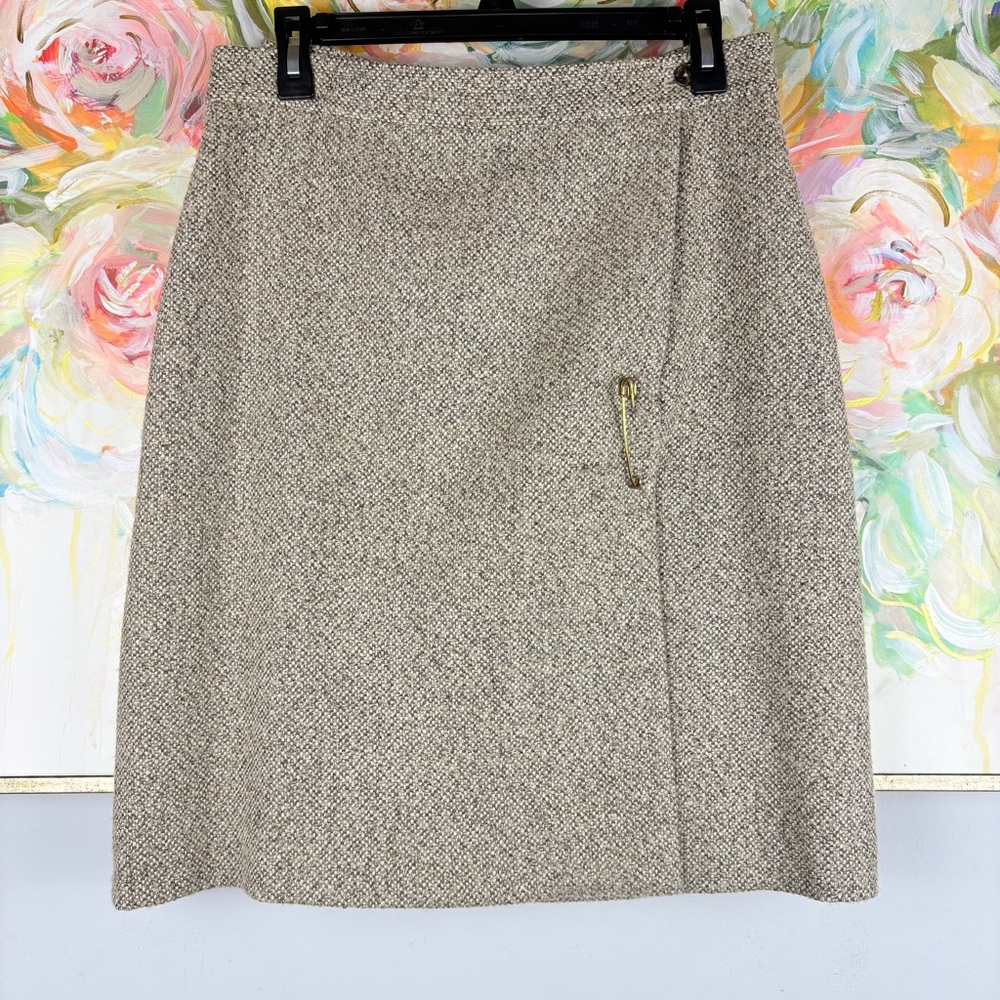 Brooks Brothers Wool Blend Tweed Skirt Size 10 Beige Knee Length